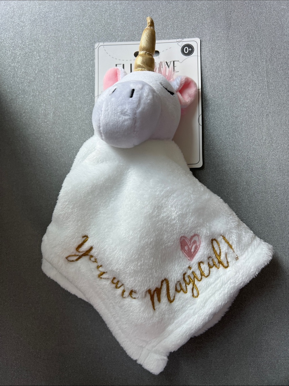 Elle & Jaye | Unicorn Plush Lovey Blanket White & Pink #AT510 NWT Age 0+ Months